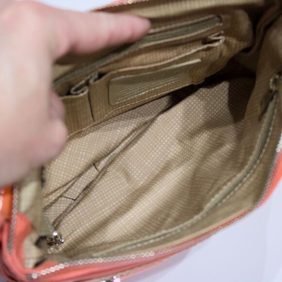 Brighton Charlie Pocket Crossbody Nylon Patent Leather Purse Peachy Pink 10x8x3 - Picture 11 of 16